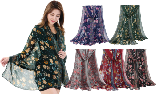 Fashion Flowers Print Women Wrap Scarf 2022-03-13 NL