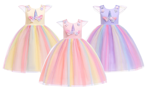 Kids Sleeveless Rainbow Unicorn Princess Dress