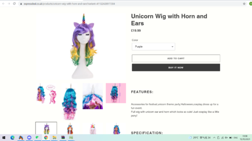 Adults Halloween Unicorn Wig with Horn and Ears - Image 8