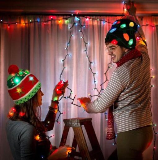 Light up  LED Christmas Flashing Beanie Hat Scarf Set - Image 6