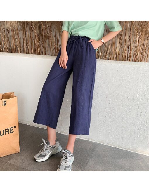 Women's Loose Elastic Linen Trousers - Image 14