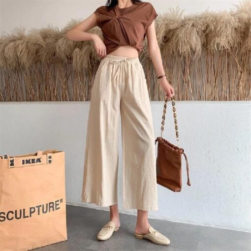 Women's Loose Elastic Linen Trousers - Image 4