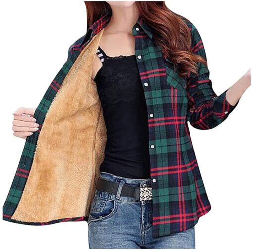 Women's Backing Thickened Plush Plaid Blouse