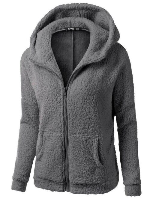 Women's Plush Hoodie Sweater Jacket - Image 4