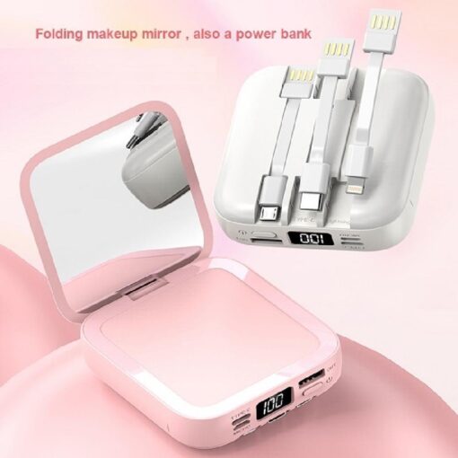 Built-in 3 Cables Makeup Mirror with Digital Display Power bank - Image 2