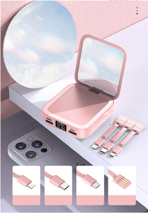 Built-in 3 Cables Makeup Mirror with Digital Display Power bank - Image 5