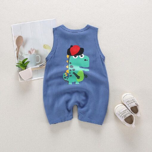 Newborn Baby Sleeveless Dinosaur Jumpsuit - Image 3