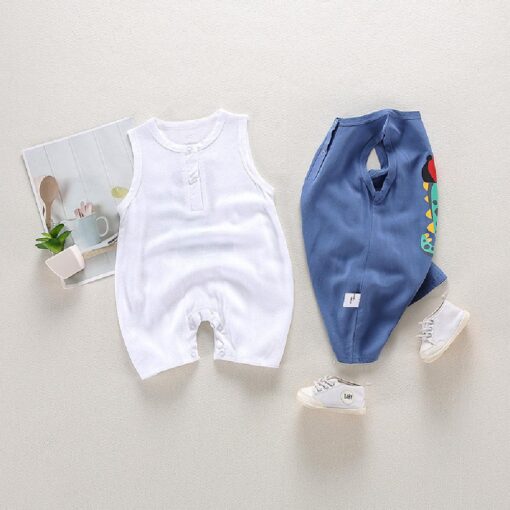 Newborn Baby Sleeveless Dinosaur Jumpsuit - Image 4