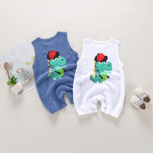 Newborn Baby Sleeveless Dinosaur Jumpsuit - Image 5