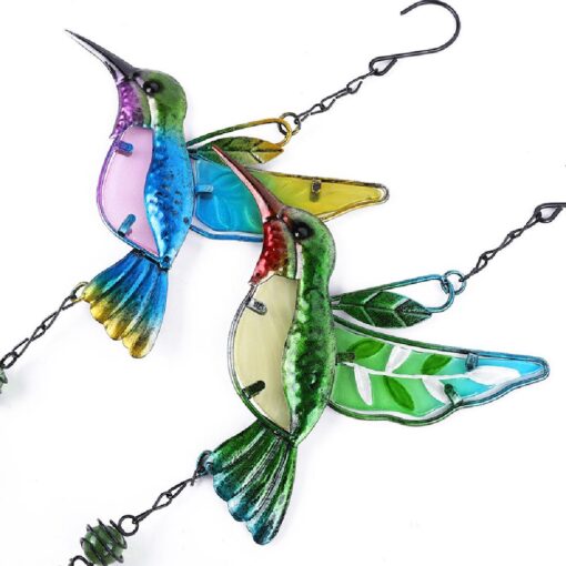 Glass Hummingbird Dragonfly Outdoor Windchimes Hanging Bells Decoration