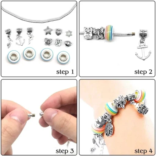 Charm Bracelet Kit DIY Gift with 3 Silver Chain - Image 22