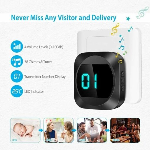 No need for Batteries Smart Wireless Doorbell with Digital Thermometer - Image 9