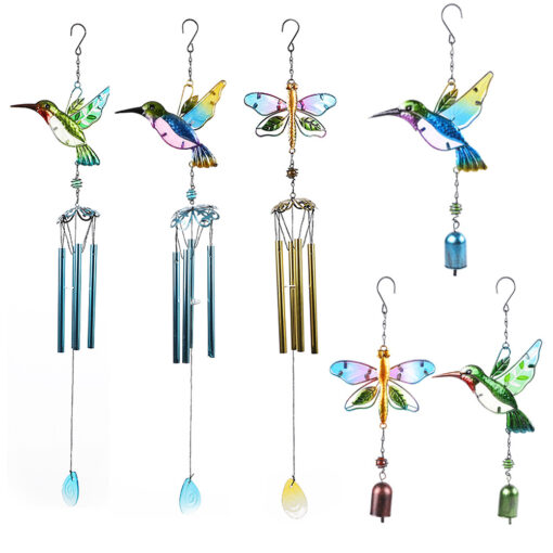 Glass Hummingbird Dragonfly Outdoor Windchimes Hanging Bells Decoration - Image 12