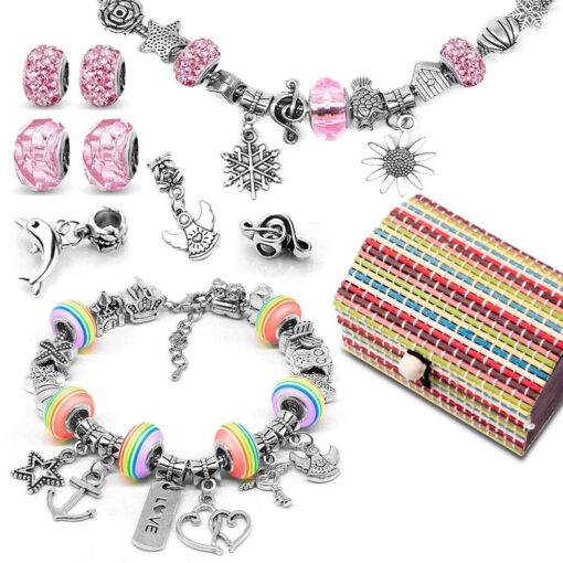 Charm Bracelet Kit DIY Gift with 3 Silver Chain