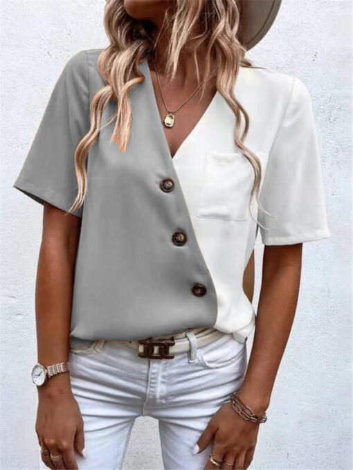 V-Neck Two Tone Blouse - Image 3