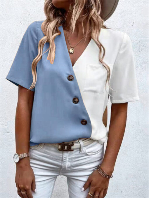 V-Neck Two Tone Blouse - Image 2