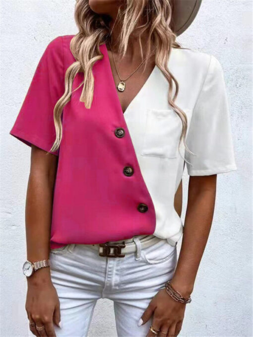 V-Neck Two Tone Blouse - Image 4