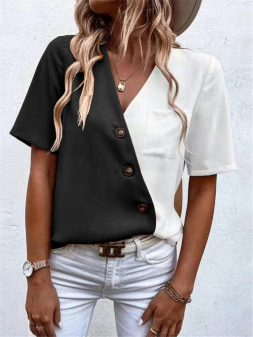 V-Neck Two Tone Blouse - Image 5