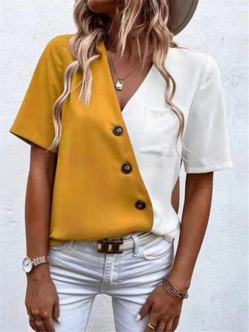 V-Neck Two Tone Blouse - Image 6