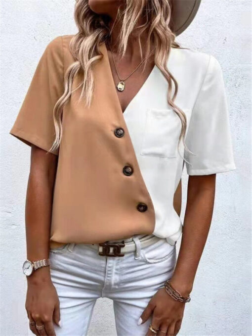 V-Neck Two Tone Blouse - Image 7