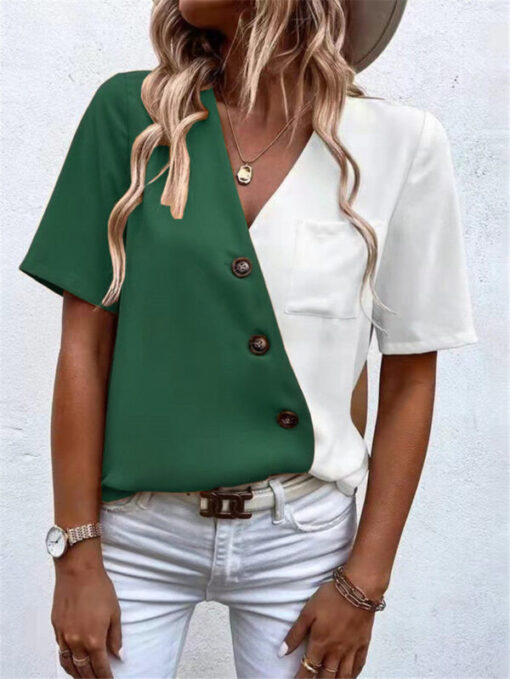 V-Neck Two Tone Blouse - Image 8