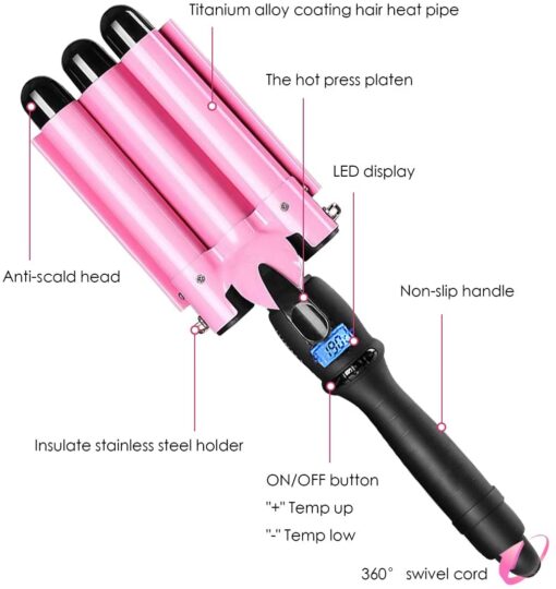 3 Barrel Hair Curling Iron Wand with LCD Temperature Display - Image 11