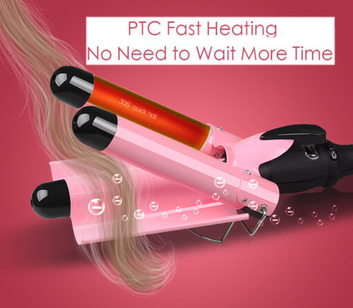 3 Barrel Hair Curling Iron Wand with LCD Temperature Display - Image 6