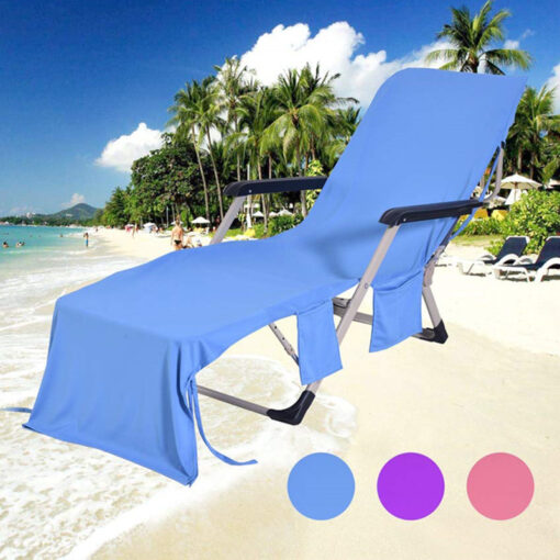 Sun Lounger Beach Towel with Two Pockets and Bag