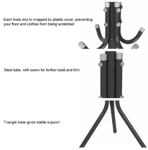 Multi-Hook Metal Coat Hat Stand - Image 4