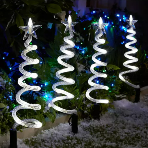 Curly Spiral Christmas Tree Solar Lights - - Image 7