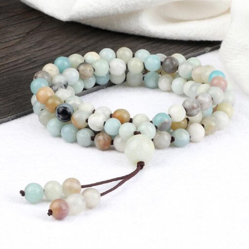 108 Mala Amazonite Beads Elastic Knot Bracelet