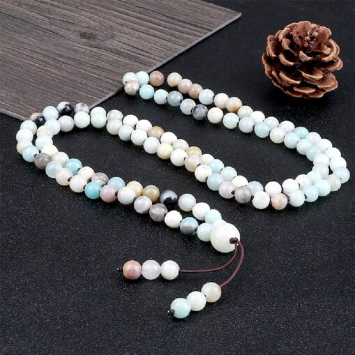 108 Mala Amazonite Beads Elastic Knot Bracelet - Image 2