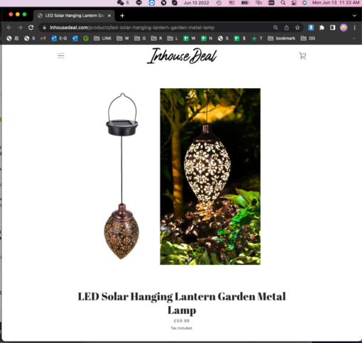 LED Solar Hanging Lantern Garden Metal Lamp - Image 3