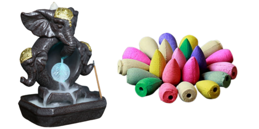 Elephant Ceramic Waterfall Incense Burner with Free incense cones