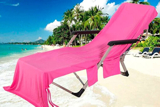 Sun Lounger Beach Towel with Two Pockets and Bag - Image 2