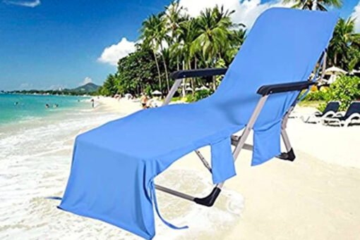 Sun Lounger Beach Towel with Two Pockets and Bag - Image 3