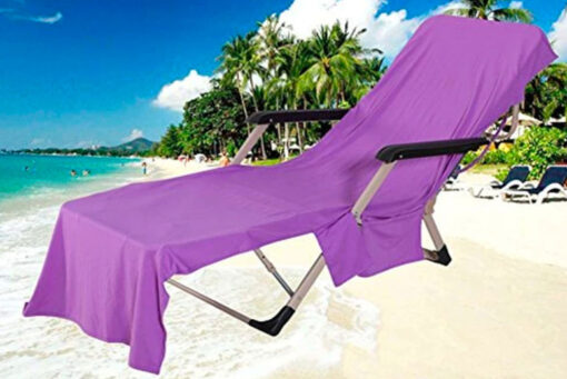 Sun Lounger Beach Towel with Two Pockets and Bag - Image 4