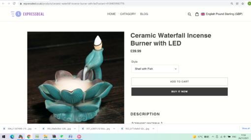 Lotus Ceramic Waterfall Incense Burner with free cones - Image 8