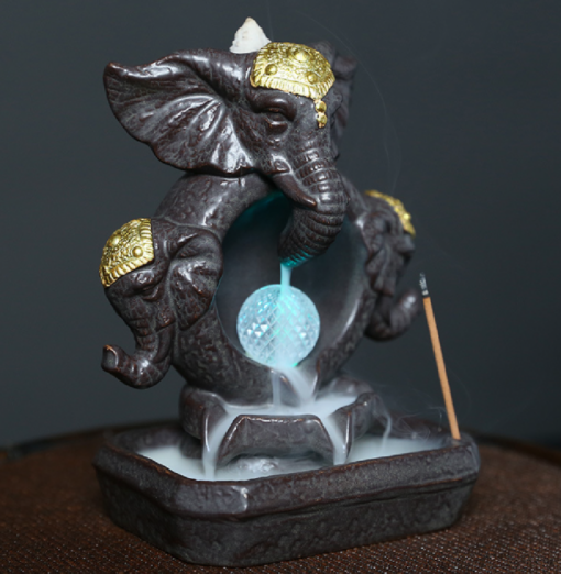 Elephant Ceramic Waterfall Incense Burner with Free incense cones - Image 2