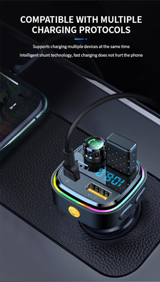 Bluetooth Hands-free Call Car MP3 Music Player Type-C + Dual USB Phone Fast Charging Car Charger FM Transmitter - Image 4