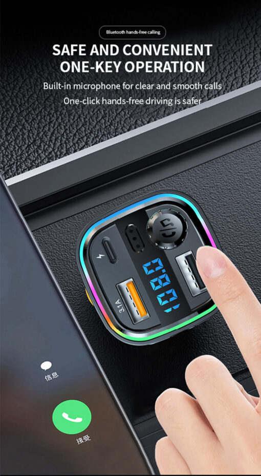 Bluetooth Hands-free Call Car MP3 Music Player Type-C + Dual USB Phone Fast Charging Car Charger FM Transmitter - Image 7