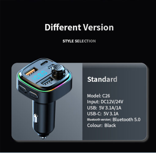 Bluetooth Hands-free Call Car MP3 Music Player Type-C + Dual USB Phone Fast Charging Car Charger FM Transmitter - Image 10