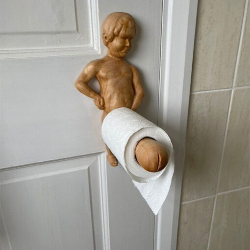 Funny Wooden Little Boy Paper Holder Boy Tissue Toilet Roll Holder - Image 6