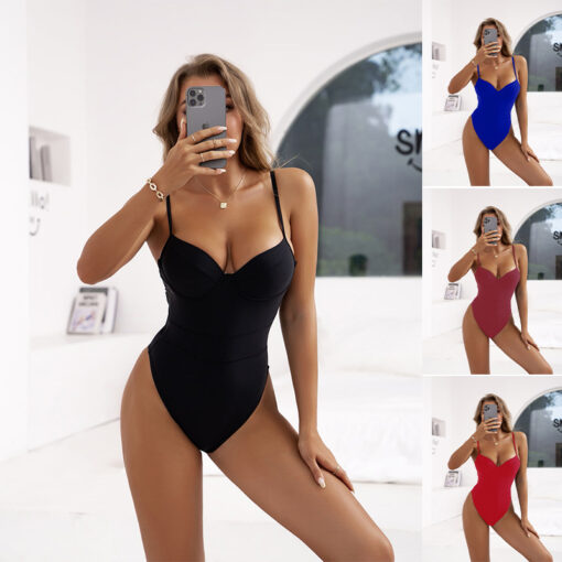 V Neck One Piece Swimsuit