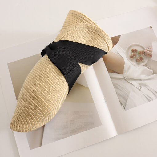 Women Foldable Ponytail Bowknot Brim Straw Hat - Image 4