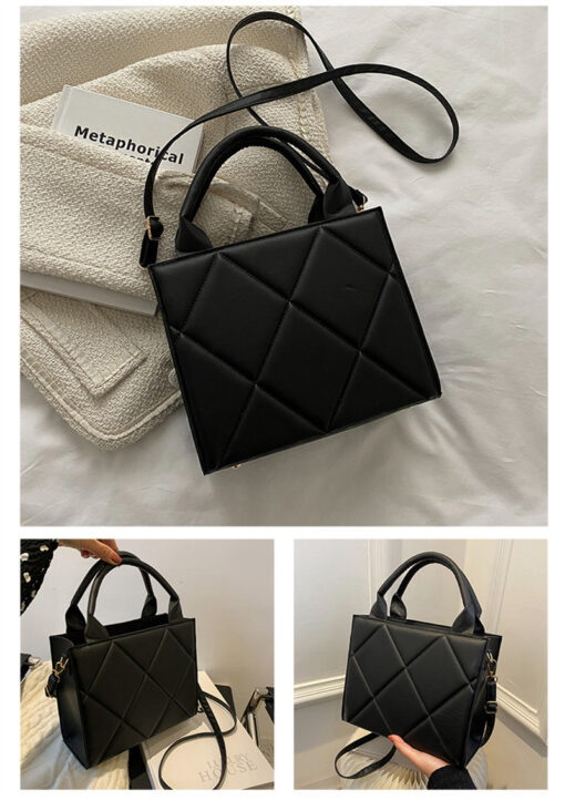 Diamond Lattice Solid Colour Handbag - Image 8