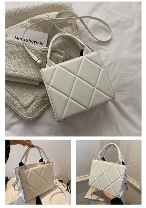 Diamond Lattice Solid Colour Handbag - Image 7