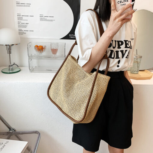 Summer Straw Shoulder Ladies Bucket Bag - Image 3