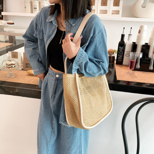 Summer Straw Shoulder Ladies Bucket Bag - Image 4