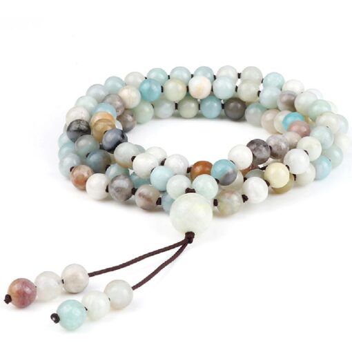 108 Mala Amazonite Beads Elastic Knot Bracelet - Image 6